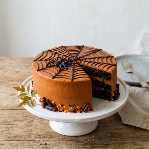 Halloween cake and its chocolate spiderweb