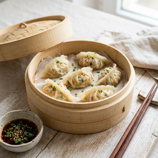 Steamed vegetable ravioli