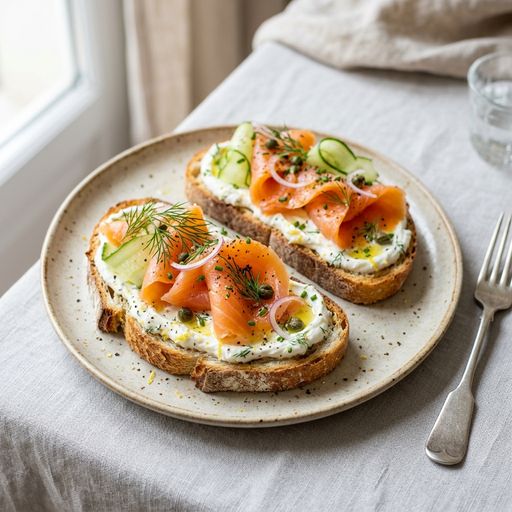 Fresh labneh and smoked salmon tartine