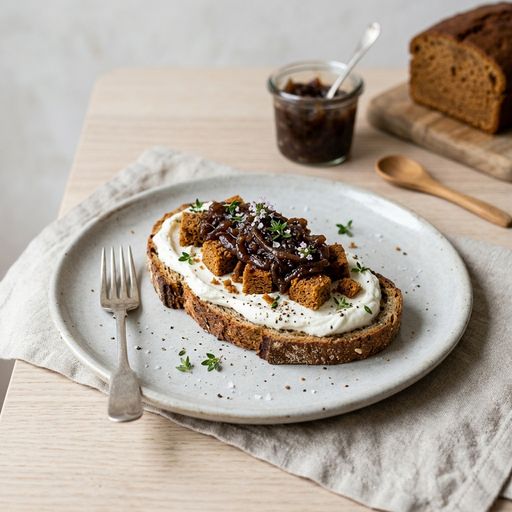 Labneh, gingerbread and onion chutney toast