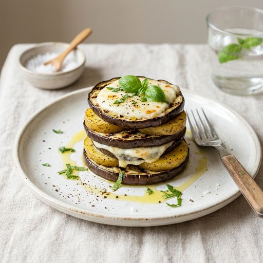 eggplant, potato and mozzarella millefeuille