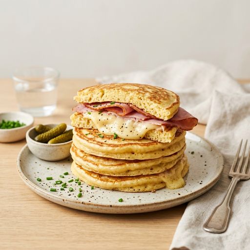 Ham and raclette cheese stuffed pancakes