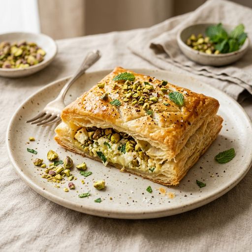 Crispy pistachio and feta pastry