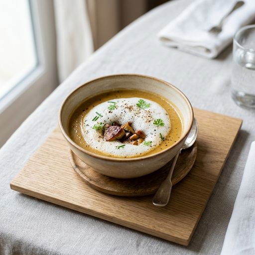 Mushroom cappuccino with foie gras by Laurent Mariotte