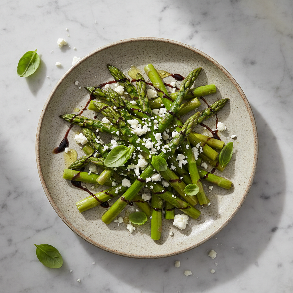 Méli mélo d'asperges à la feta et au basilic