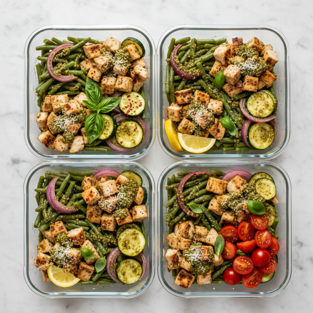 Easy Pesto Chicken & Veg Meal Prep