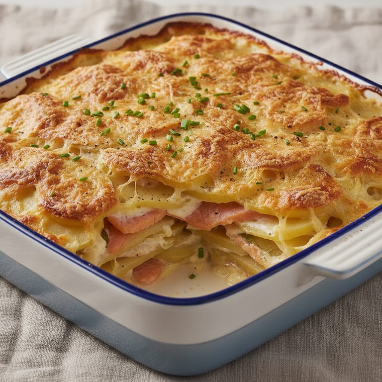 Gratin de pomme de terre et de saumon fumé