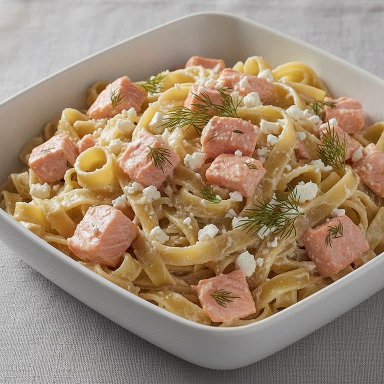 Tagliatelles froides au saumon et à la feta