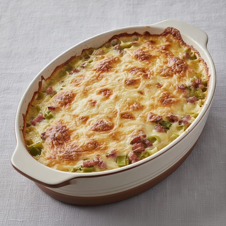 Gratin de poireaux aux lardons