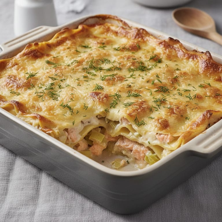 Lasagnes aux poireaux et au saumon