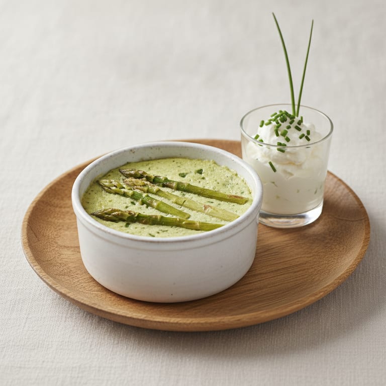 Flan d'asperges vertes et sa crème fouettée ciboulette