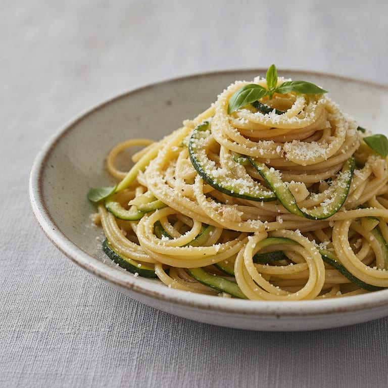 Spaghetti aux courgettes, ail et parmesan