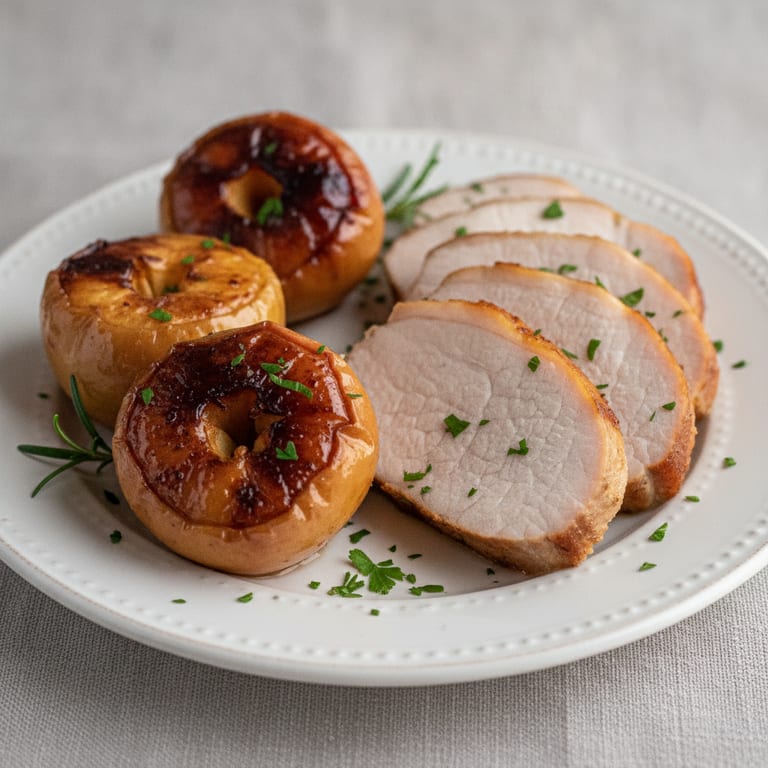 Rôti de porc au miel et aux pommes