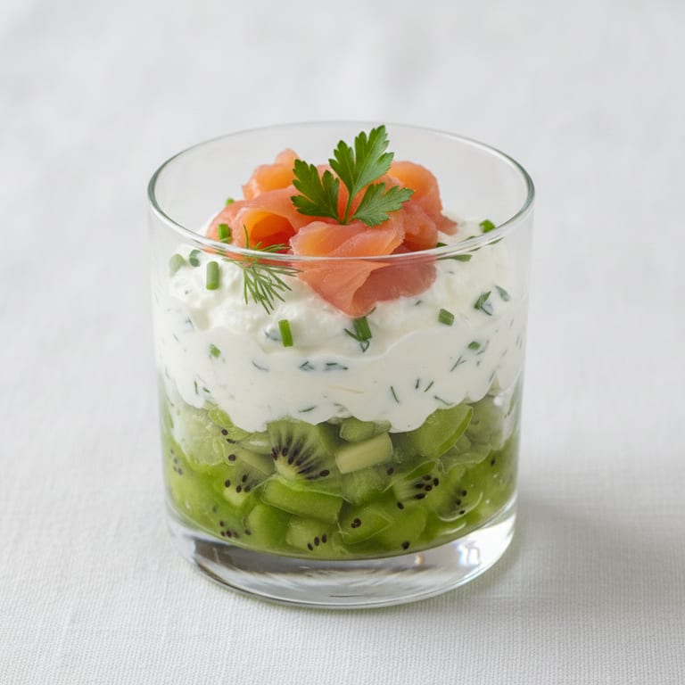 Verrines bicolores kiwi-saumon