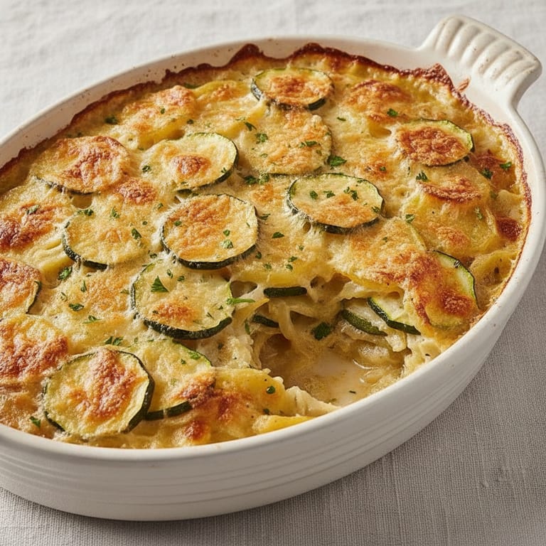 Gratin de courgettes, pommes de terre et oignons