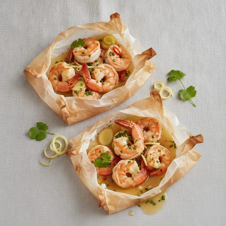 Papillotes de gambas au gingembre