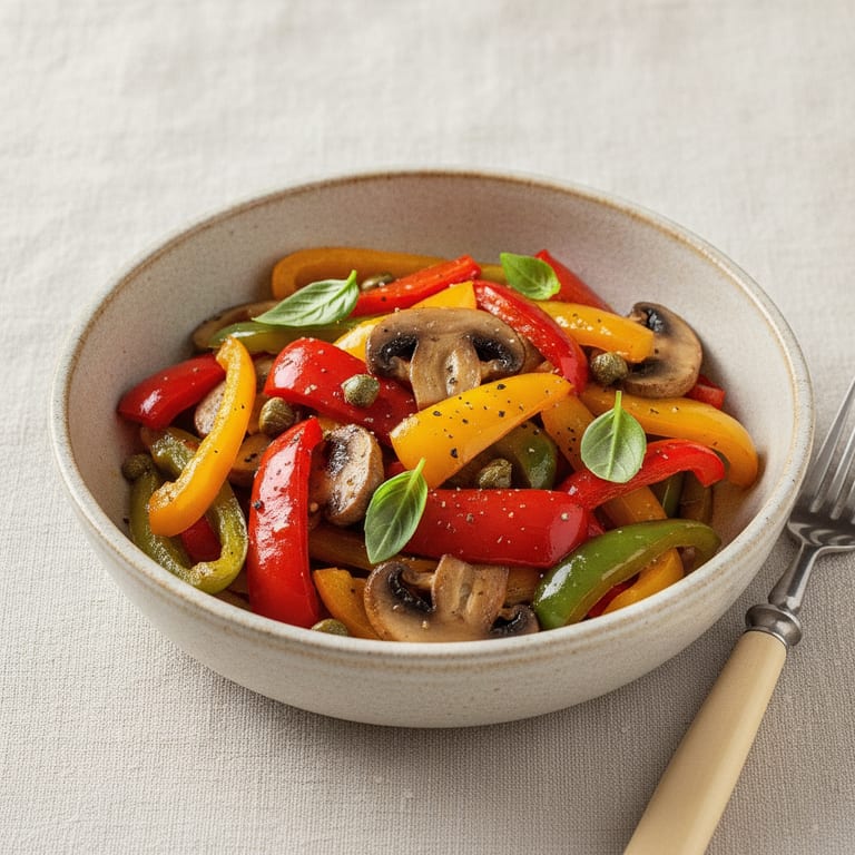 Sauté of small peppers and mushrooms