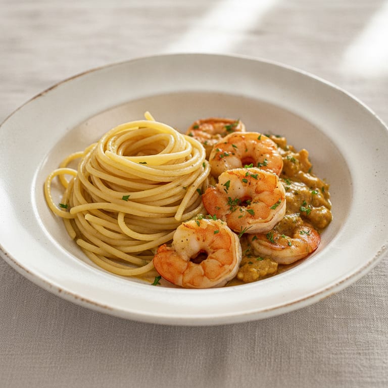 Spaghetti aux gambas flambées au pastis