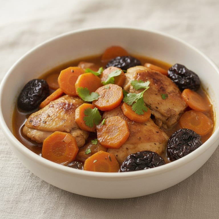 Poulet aux carottes et pruneaux