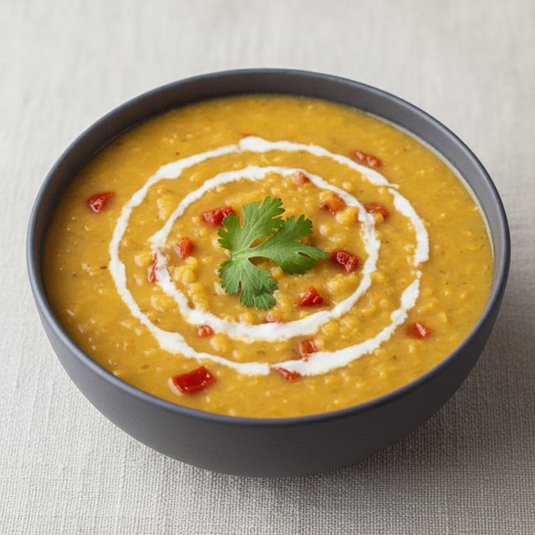 Soupe de lentilles au curry et lait de coco