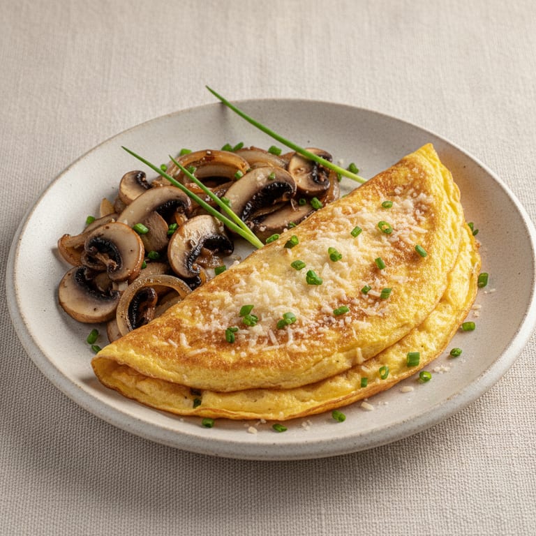 Omelette parmesan, oignons et champignons