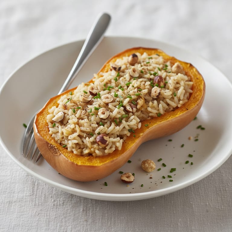 Courge butternut farcie au riz et aux noisettes