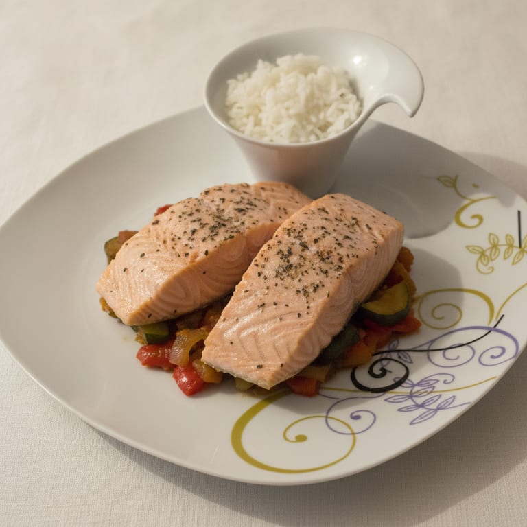 Herb-marinated steamed salmon