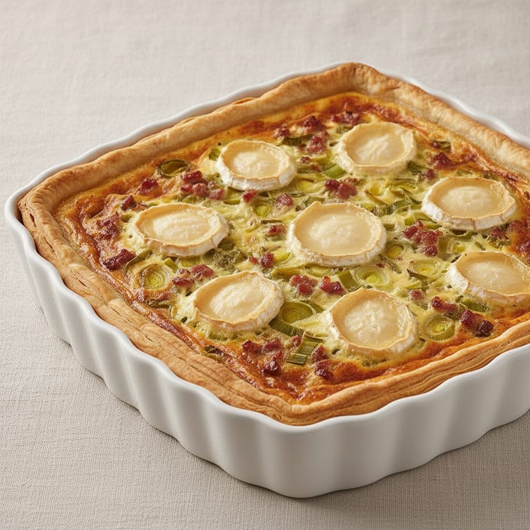 Quiche poireaux, chèvre lardons