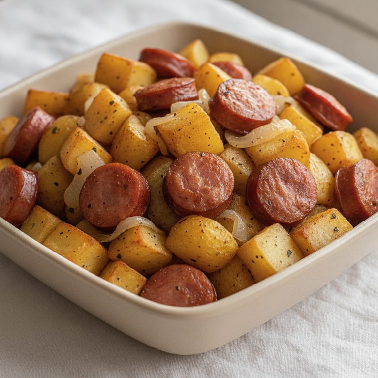 Poêlée aux pommes de terre et saucisse fumée