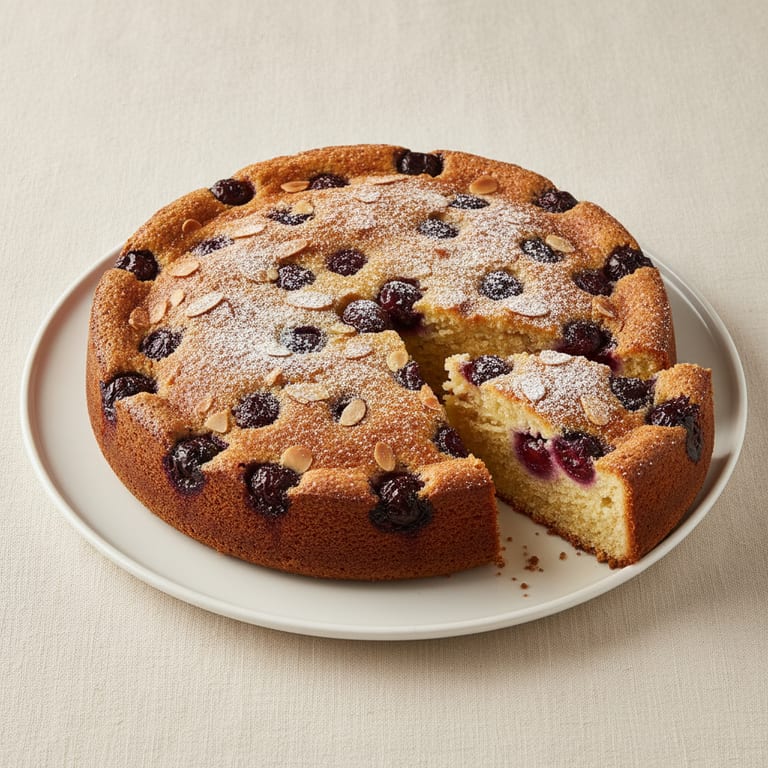 Gâteau délicieux aux cerises et amandes