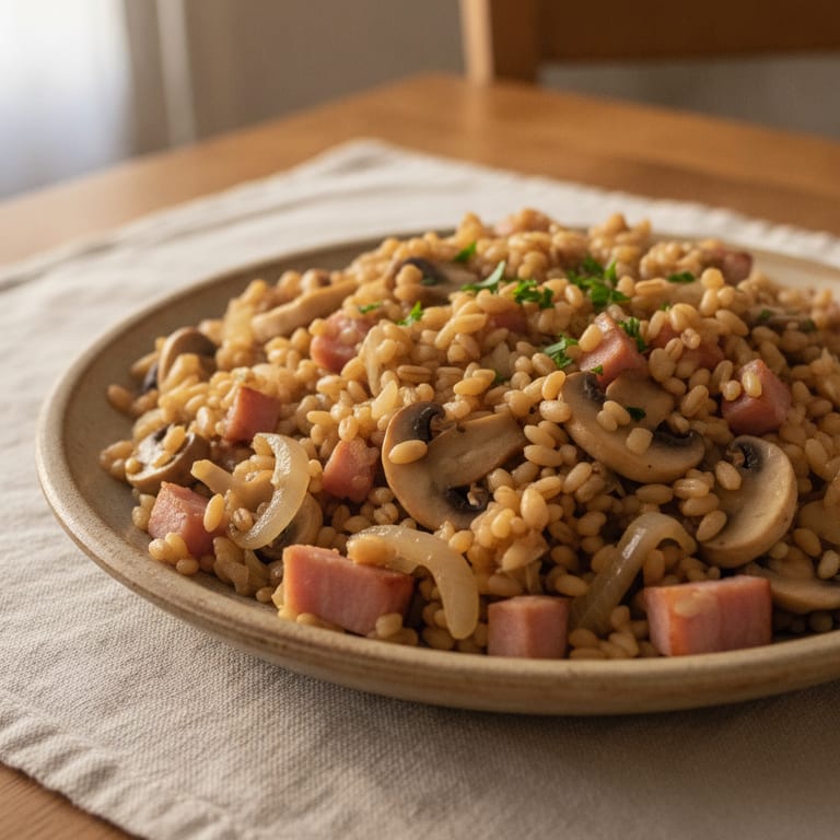 Blé au jambon et champignons