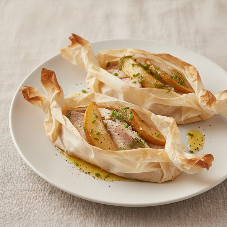 Papillotes d'ailes de raie aux poires
