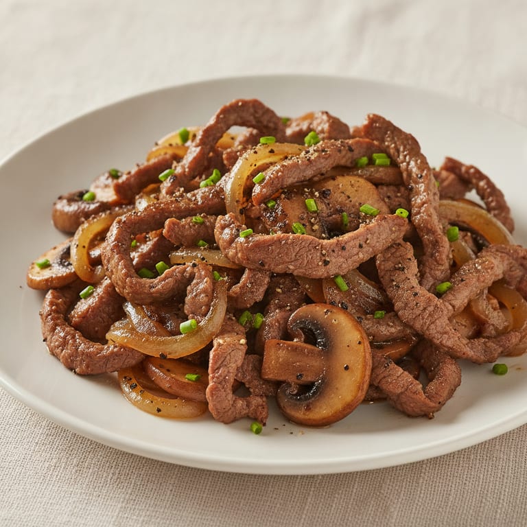 Boeuf sauté au poivre et aux oignons