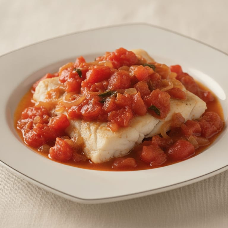 Whiting fillets with tomatoes and onions