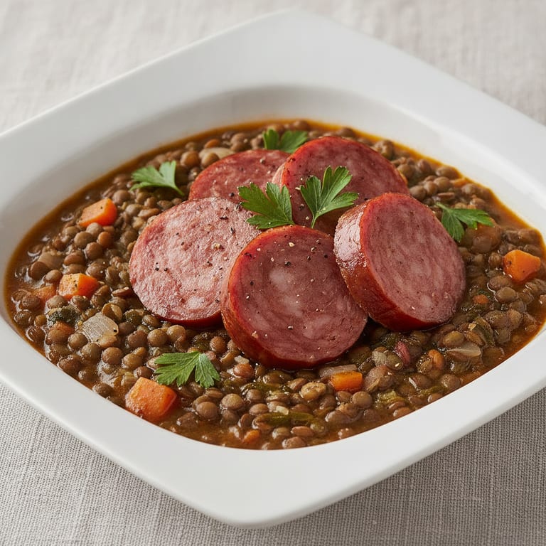 Lentilles et saucisses de Morteau à ma façon