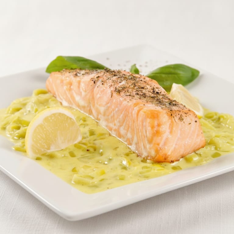 Pavé de saumon sur son lit de poireaux