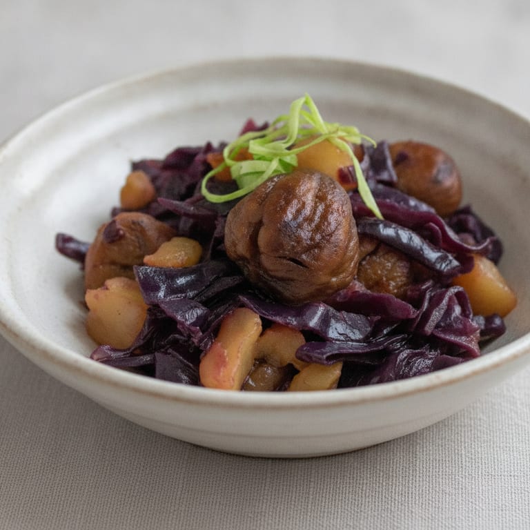 Chou rouge aux marrons et aux pommes en cocotte