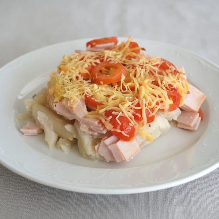 Quick and light salsify and ham gratin