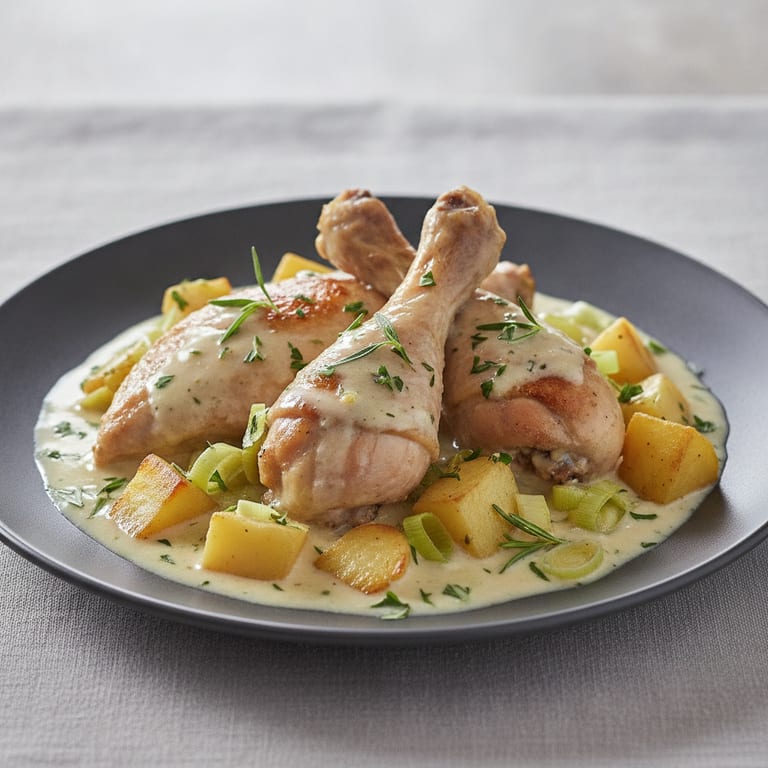 Poulet à l'estragon (pommes de terre & poireaux)