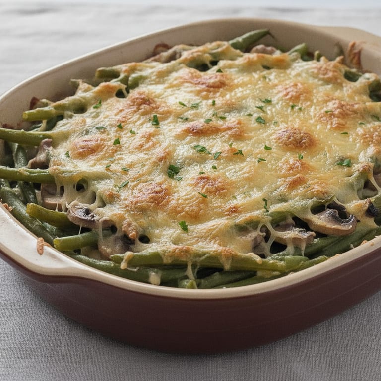 Gratin de haricots verts aux champignons