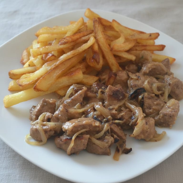 Dés de foie de veau aux oignons et au vin blanc