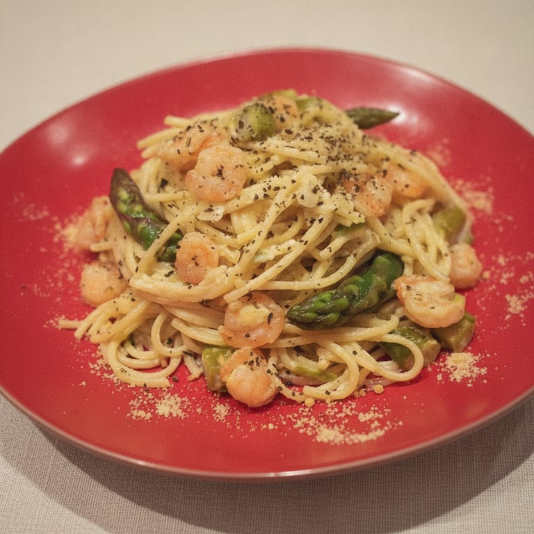Pâtes aux asperges et aux crevettes