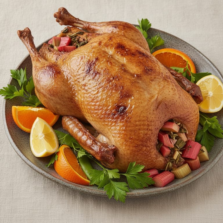 Canard farci à la rhubarbe