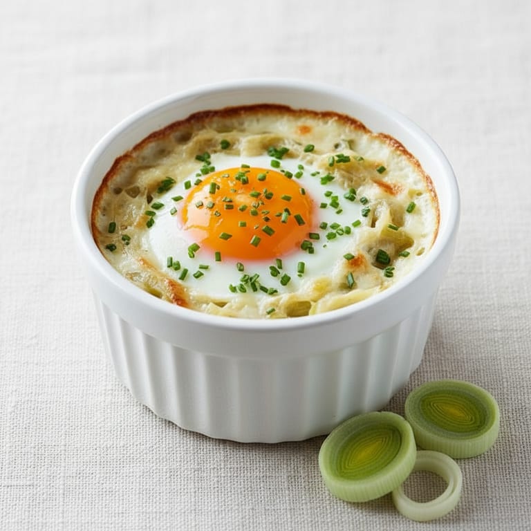 Oeuf cocotte en cassolette sur sa fondue de poireaux