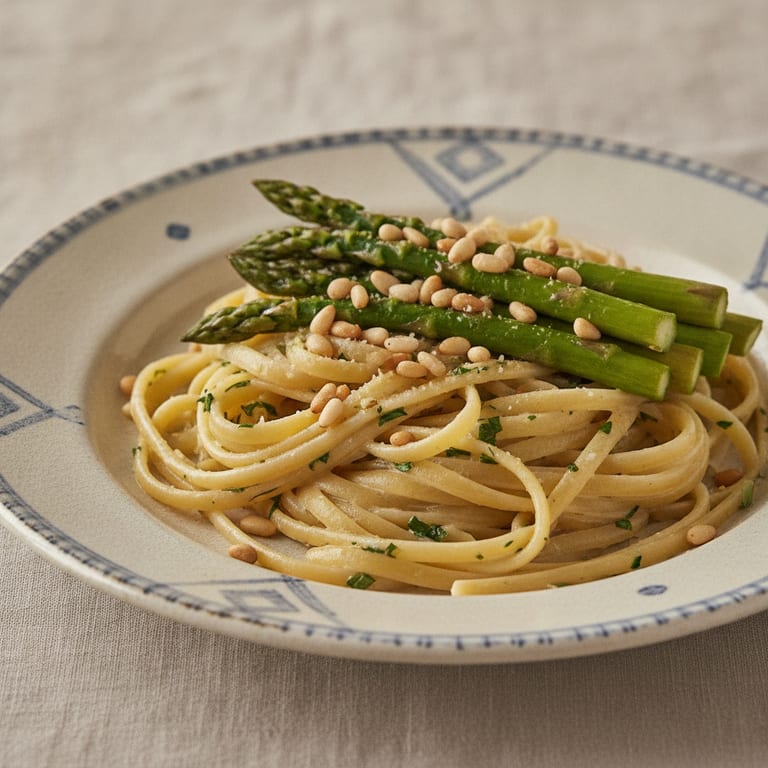 Linguine aux asperges vertes et pignons
