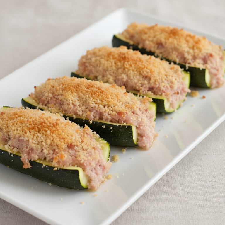 Barquettes de courgettes au jambon et fromage frais aux fines herbes