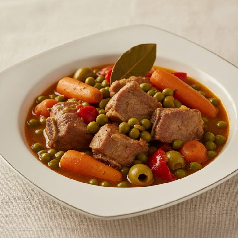 Ragoût de côtes de porc aux petits pois et jeunes carottes
