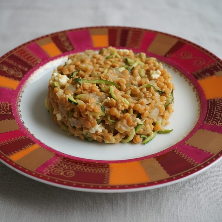 Red lentils with zucchini and feta