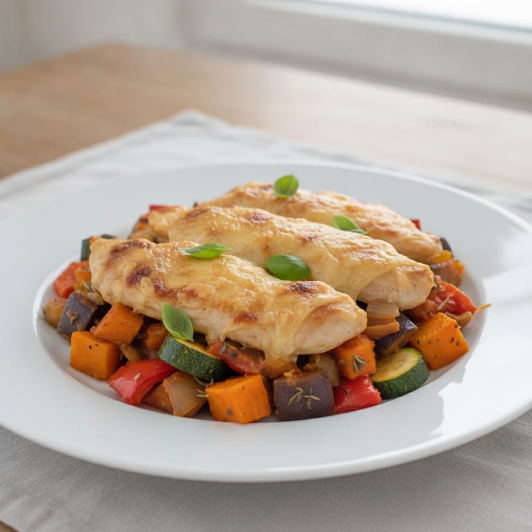Emincé gratiné de poulet aux légumes de ratatouille