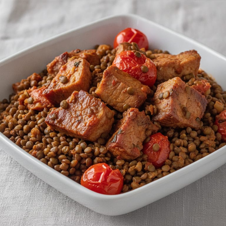 Palette fumée aux lentilles et sauce tomate épicée